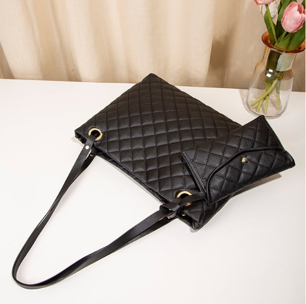 Ladies 2 in 1 PU Leather Wallet&Totes Bag Two-Piece Set Women Satchel Hobo Set New Large Luxury Female Shoulder Tote Bags