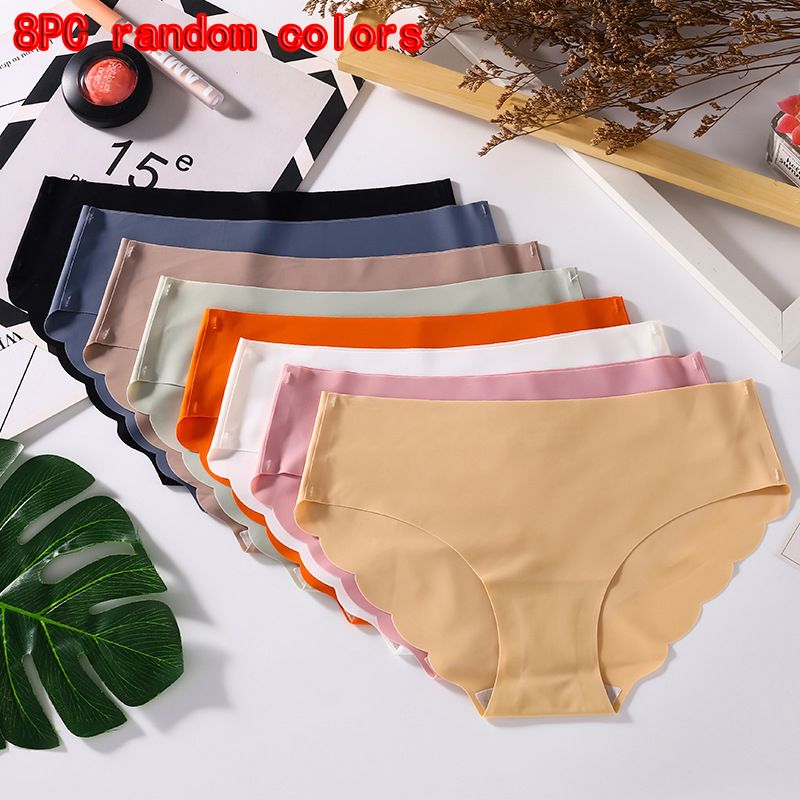 8PC colors random women's seamless ice silk panties soft thin light briefs ladies cotton crotch lingerie comfy invisible briefs girls quick drying underwear