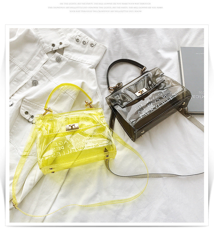 Women's candy color bag transparent bag 2024 letter jelly bag portable female bag shoulder diagonal bag