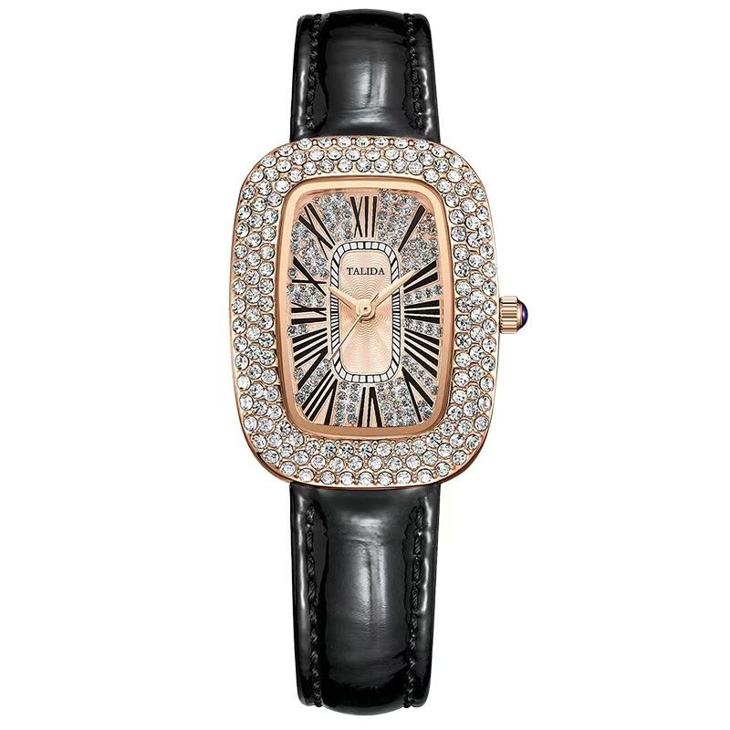 UPHUI 6PCS Women Watch Set Full Diamond Leather Strap Square Watch Women's Watches Luxury Timetable Quartz Fashion Watch Female Wrist Wstch Clock