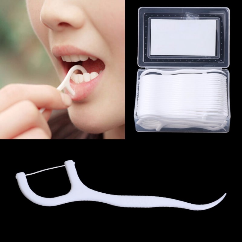 50pcs Dental Floss Flosser Bleaching Picks Toothpicks Teeth Stick Interdental Brush Tooth Cleaning Dental Floss Pick Oral Care White 50 Pieces/pack
