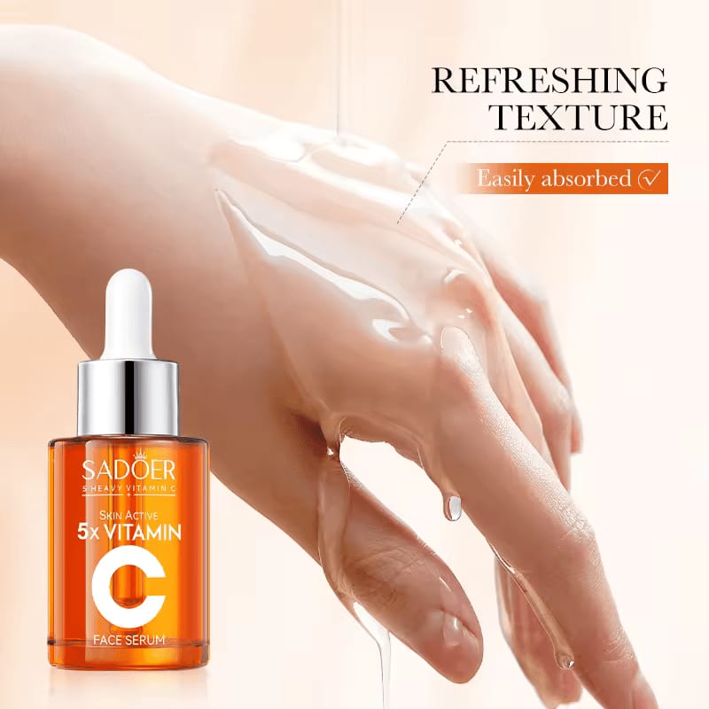 Sadoer 3 in 1 Skin Active 5 X Vitamin C Cleanser + Serum + Cream, The Trio Combination Guarantees Deep Hydration and Skin Water Locking, Brightening the Skin Tone, Nourish The Skin, Whiten Black Spot