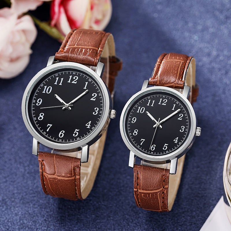 Couple Watches Simple Korean Women Watch Female And Male Student All-match Alloy Quartz Leather Wristwatch Quartz Lovers Watch Temperament Men's Watch Clock Valentines Gift
