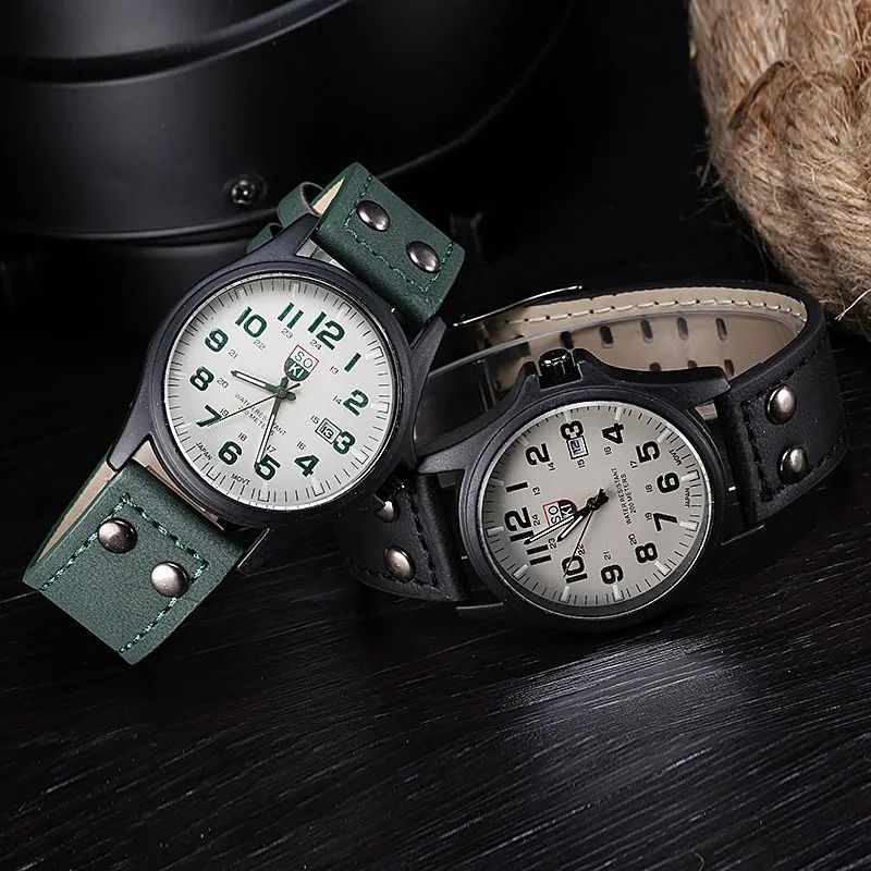 Hot Sales Men Sports Watch Casual Wristwatch Date Calendar Quartz Leather Strap Watches Fashion Clock Out-door Business Quartz Analog Male Watch Wrist Watch Valentines Gift
