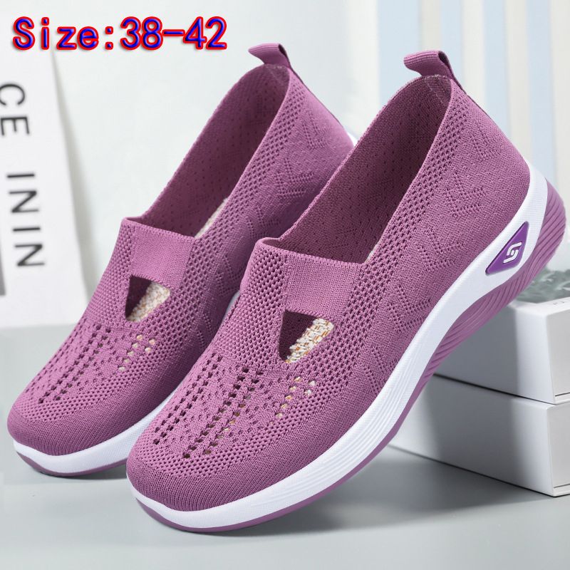 Size 38-42 Women's running shoes single shoes ladies' soft soled casual shoes girls' athletic mesh shoes students Yoga shoes driving shoes Mom gym shoes sneaker Purple