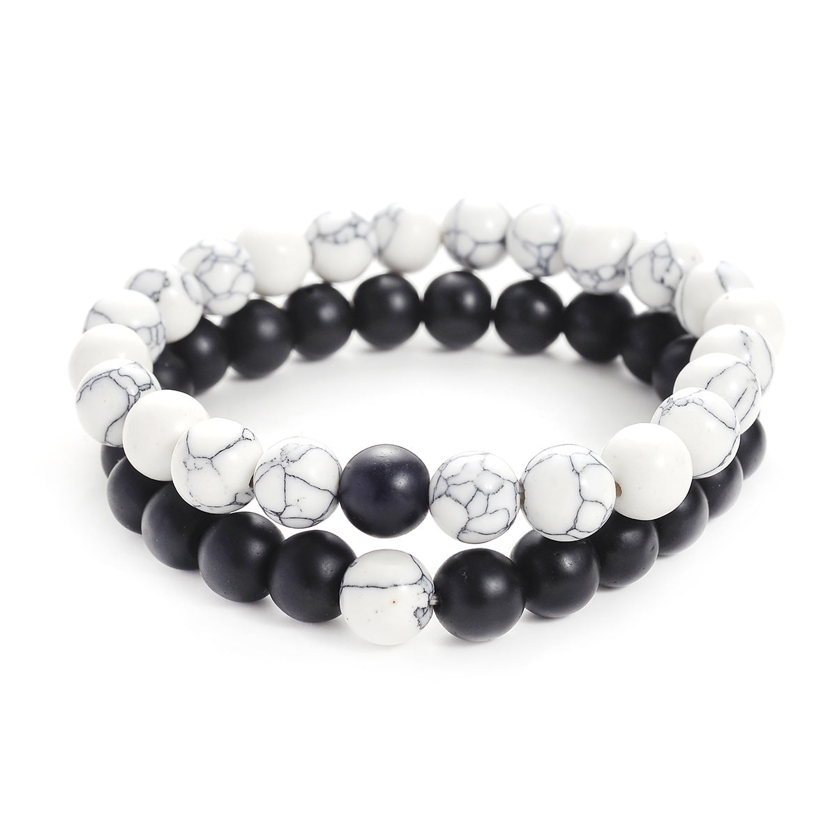 Set Bracelet Couples Distance Black White Natural Lava Stone Tiger Eye Beaded Yoga Bracelets for Men Women Elastic Rope Jewelry