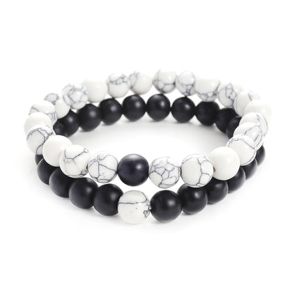 Set Bracelet Couples Distance Black White Natural Lava Stone Tiger Eye Beaded Yoga Bracelets for Men Women Elastic Rope Jewelry