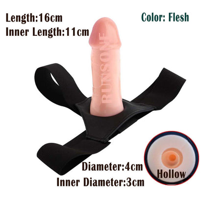 2 Sizes Strap on Realistic Hollow Dildo Large Basic Options Adjustable Chastity Belt Harness BDSM Bondage Sleeve Vagina Anal Plug Adult Play Sex Fetish Toys for Lesbian Couple Women Men