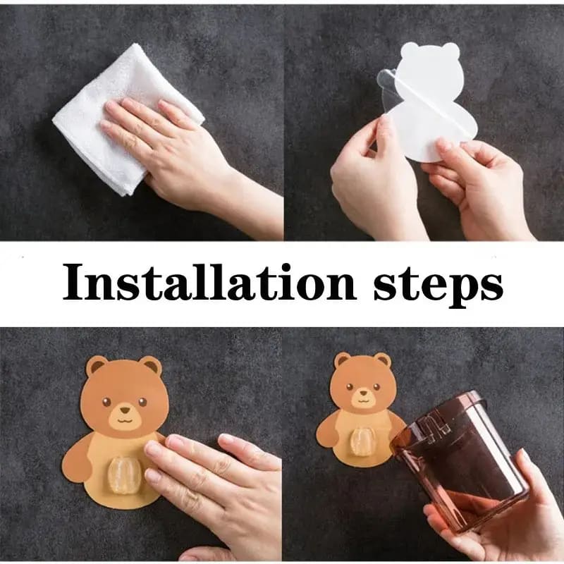 3pc Toothbrush Holders Cup Holders Storage Rack Bear Mug Household Punch-free Traceless Adhesive Suitable For Bathroom