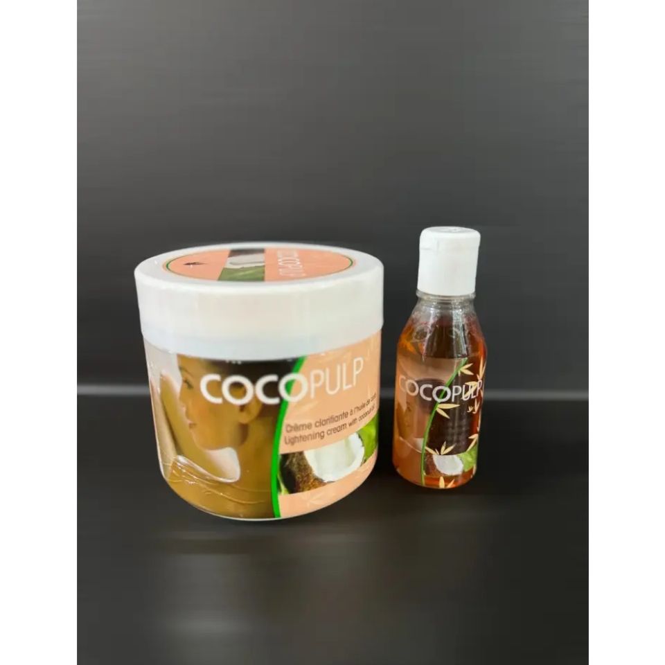 PACK Coco Pulp skin lightening Cream & Lightening Oil with Coconut oil.Clear dark spots,brightens,moisturize,clear stretch marks,scars giving a glowing skin.