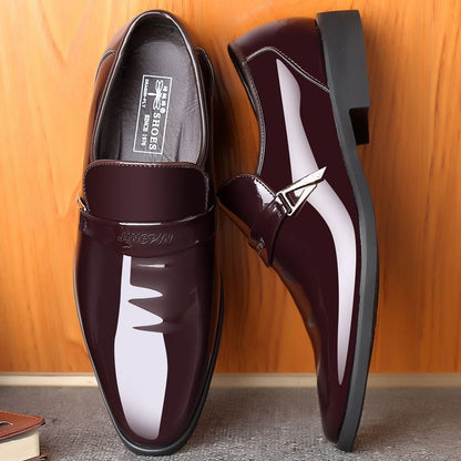ASSKLO Business formal leather shoes exhibition increased height breathability resistance durability wedding groom's pointed toe slip on loafers dress shoes shiny Black [choose bigger size]