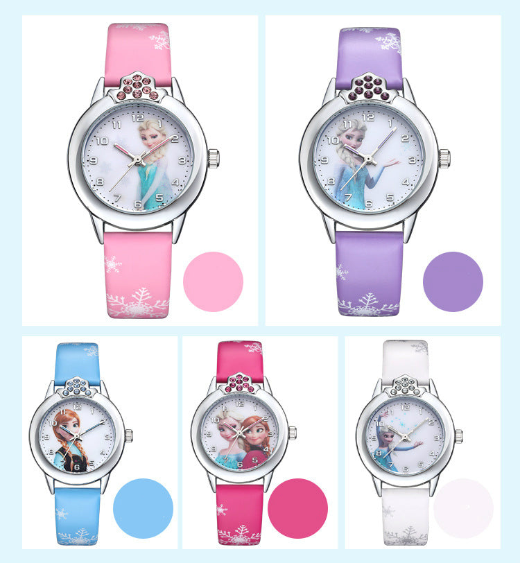 Elsa Watch Girls Elsa Princess Kids Watches Leather Strap Cute Children's Cartoon Wristwatches Gifts for Kids Girl Frozen Clock
