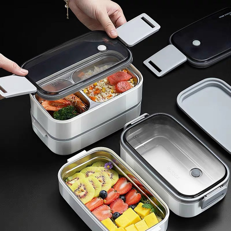 304 Stainless Steel Lunch Box for School Office 1/2 Layers Microwavable portable Grids bento Food Storage Containers