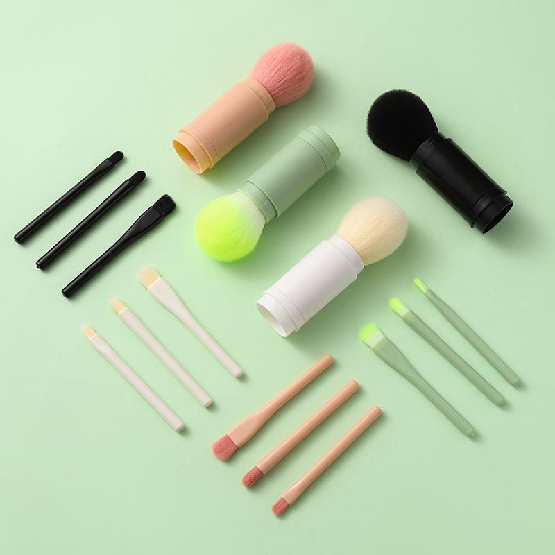Four in one combination set Multi functional retractable powder brush, portable makeup brush, travel powder blusher brush, four in one makeup brush, beauty tool