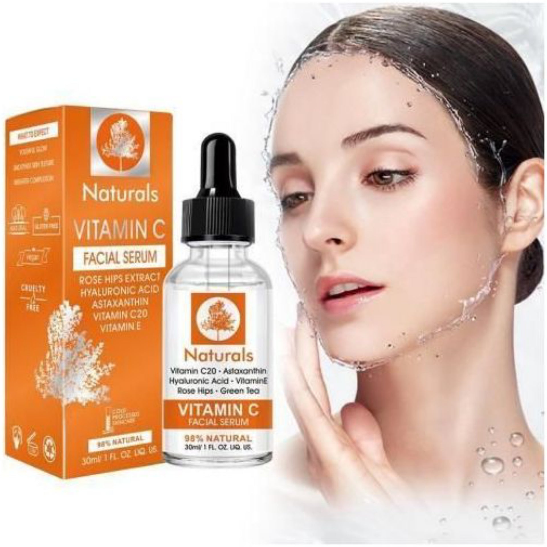 Naturals Vitamin C Facial Serum with Rosehips Hyaluronic Acid Vitamin E Vitamin C20 Cold Processed Face Skin Care