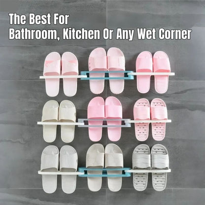 3-in-1 Foldable Slipper Rack Wall Durable Plastic Slipper Holder Adhesive Backing Slipper Organizer Folding Bathroom Shoe Rack Home Hanging Shoe Rack Space Saving Storage No Drill Punch-free