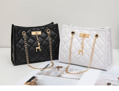 Deer pendant decorative chain crossbody bag Fashion casual new diamond lattice embroidered ladies single shoulder bucket bag