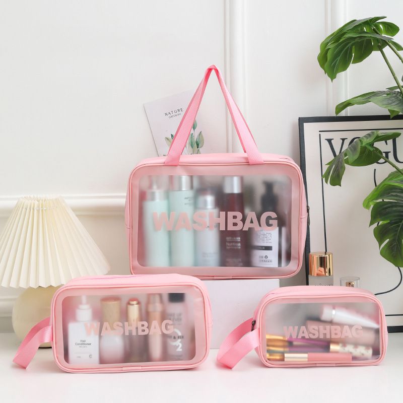 Fashionable Waterproof Cosmetic Portable Storage Bag Travel Wash Bag waterproof toiletry bag Transparent Frosted PVC Cosmetic Bag Beauty Case Storage Bag Zipper Makeup Organizer
