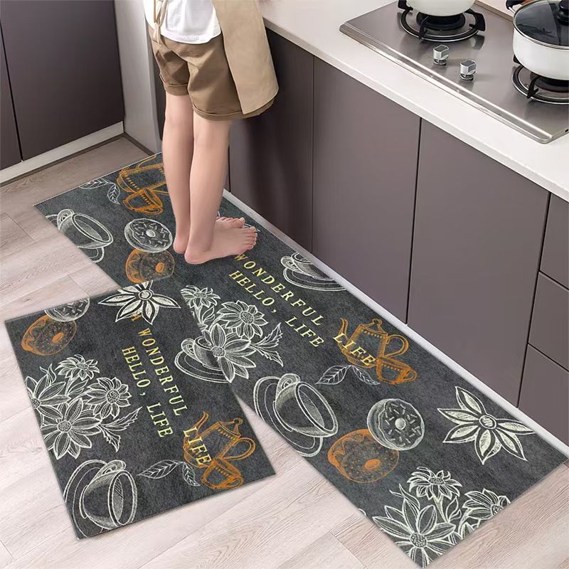 2PCS Set Kitchen Rug Set Non Slip Kitchen Mat Rubber Bedroom Living Room Long Bedside Area Rug Doormat Runner Rug Set Floor Carpet Household Carpet Home Decor