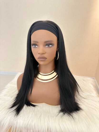 Synthetic Long Straight Synthetic Wigs with headband - 24 Inch Black | Natural Look Soft and shiny (African Women, Quick Install, Birthday Gift,Lightweight)
