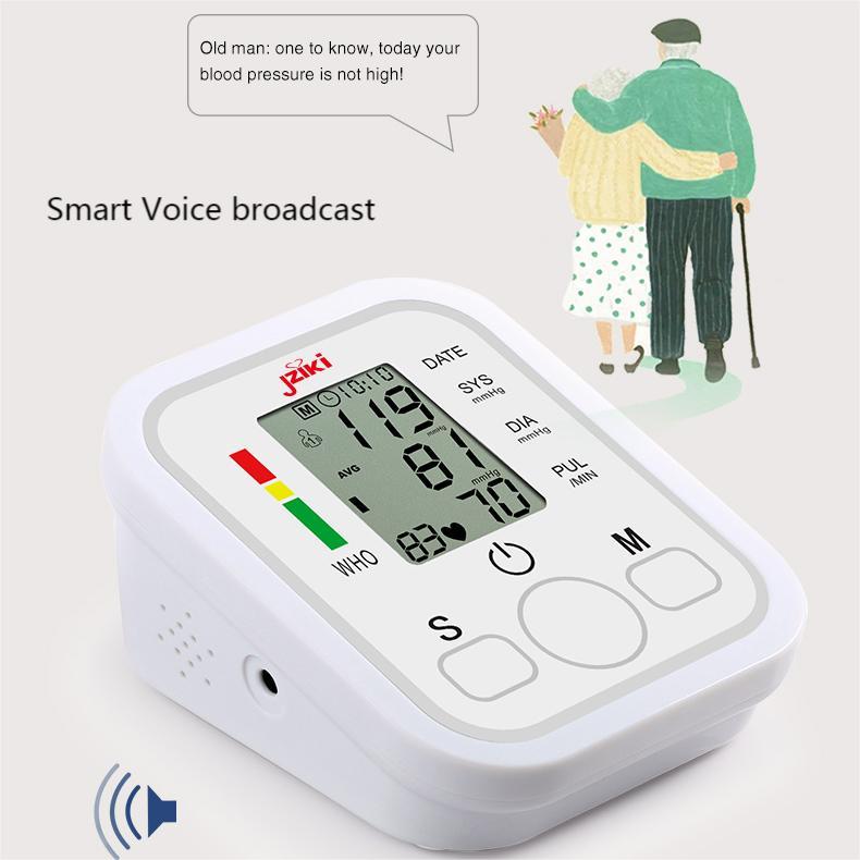 Jziki Upper Arm Blood Pressure Monitor Digital Electronic Sphygmomanomet Automatic BP Machine Heart Rate Pulse Monitor Tensiometers Meter Long Cuff Adult