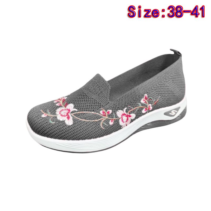 Size 38-41 Women's gray shoes mother walking shoes students sneakers embroidered gym girls travel shoes ladies mesh sport casual fashion running shoes grey