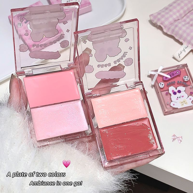 GegeBear Aqua Two color High gloss powder blusher Multi purpose Plate Facial Natural Brightening Three dimensional Clear Water Moisturizing powder blusher Cream