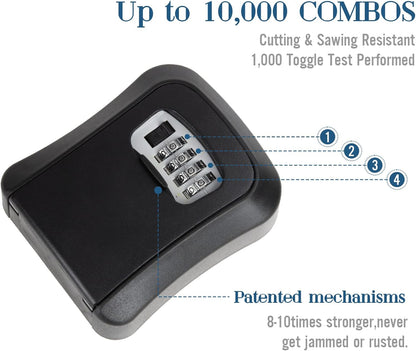 Key Lock Box Wall Mounted, 4 Digit Combination Lockbox for Outside, House Keys - 5 Keys Capacity, Key Safe Security Storage Lock Box for Indoor, Outdoor, Garage, Garden, Store
