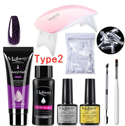 8Pcs Nail Extension Professional Full Poly UV Gel Manicure Kit 6W Nail Lamp Nail Plate