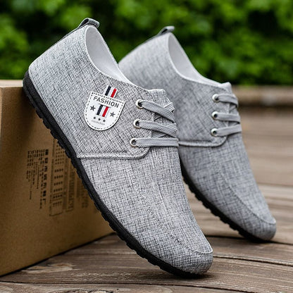 ASSKLO men's shoes bean Shoes canvas shoes soft soled Man Sneakers Sports Casual Flat Loafers rubber flats shoe slip on feet lazy shoes youth trendy shoesrunning shoes sole Breathable lightweigh Grey