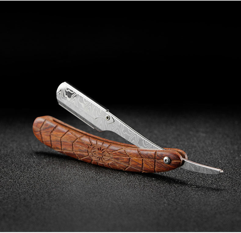 Mens Shaving Barber Tools Hair Razor and Blades Antique Black Folding Shaving Knife Stainless Steel Straight Razor Holder