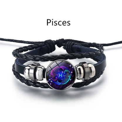 12 Constellation Men's and women's bracelet twelve constellation leather rope blue moonstone bracelet student hipster couple jewelry fashion men's models can be contracted and elongated