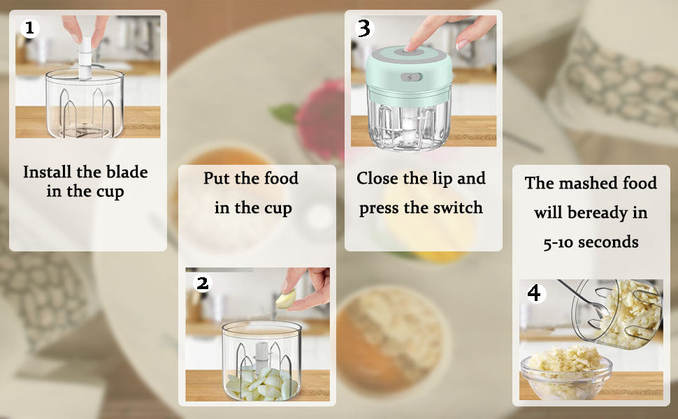 HW Wireless Electric Mini Garlic Chopper Machine(250ML), USB Kitchen Food Processor with 3 Blades