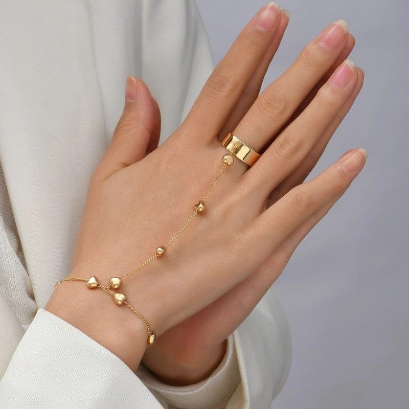 Fashion Ladies Ring Finger Bracelet Love Pendant Finger Chain Jewelry Set For Women