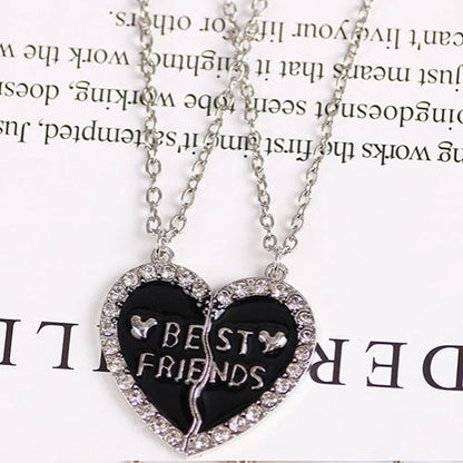 New Arrivals 2 Pcs/Set Best Friends Necklace Heart-shaped Zircon Inlaid Love Pendant Jewelry Beautiful Heart Pendant Alloy Diamond Necklace Collar Party Jewelry Accessories Gift