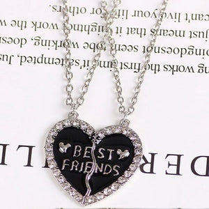 New Arrivals 2 Pcs/Set Best Friends Necklace Heart-shaped Zircon Inlaid Love Pendant Jewelry Beautiful Heart Pendant Alloy Diamond Necklace Collar Party Jewelry Accessories Gift