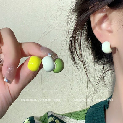 Colorful candy bean earrings for women, simple and versatile temperament, dopamine earrings, light luxury, niche internet celebrity earrings