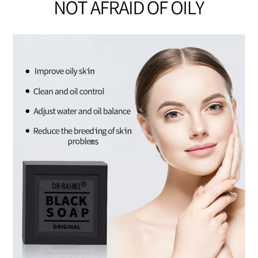 Dr. Rashel Black Soap With Collagen & Charcoal - Anti Acne Tighten Pores Oil Control Whitening Complex Deep Cleansing
