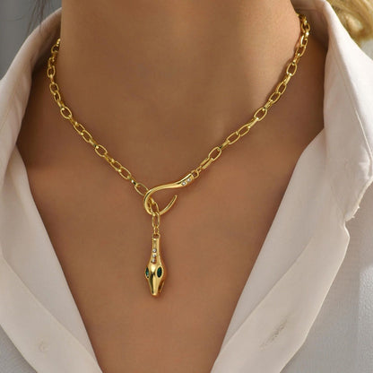 UPHUI Ladies' Golden Snake Necklace Silver Snake Pendant Necklace Layered Serpentine Necklace Square Crystal Haoshi Ladies' Serpentine Gold Necklace Fashion Necklace Exquisite Snake Jewelry