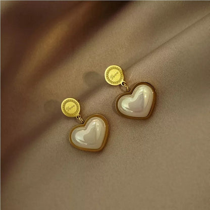 Non Fading Necklace Pearl Heart Pendant Stainless Steel Gold Color Necklace Party For Womens Luxury Jewelry Accessories Pearl Charms Chain Choker Necklaces Earrings For Women Girl Friend gif