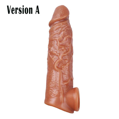 Silicone Penis Sleeve Extender Cock Enlarger Testicle Restraint Male Realistic Reusable Condom Prolonged Ejaculation Delayed Ring Sheath Sex Toys for Men