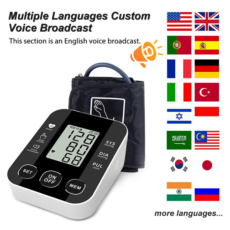 Blood Pressure Monitor Medically Accurate Upper Arm Cuff Digital Health Monitors Voice Broadcast Health Care Medical Equipment Measurement Tool LCD Digital Tonometer Sphygmomanometer