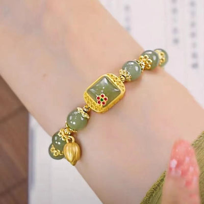 Women's beaded bracelet light luxury niche design new Chinese style sugar cube lotus bracelet transfer beads Valentine's Day birthday gift exquisite hand jewelry