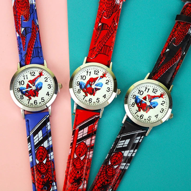 Children's Cartoon Watch Spiderman Leather Strap Quartz Watch Best Child Wristwatch Waterproof Men Watches Boy Gift
