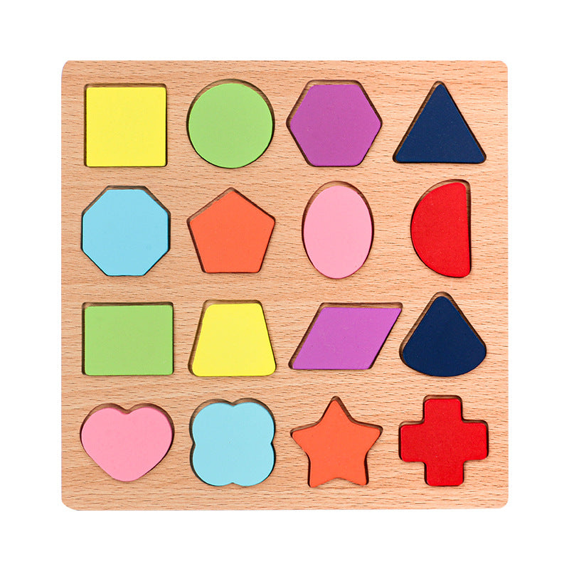 Toy Children's English Early Education Jigsaw Puzzle Shape Wooden Digital Letter Geometric Figure Building Block Hand Grab Board