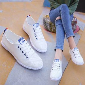 ASSKLO Women's Shoes Large Size Small White Shoes Flats Casual Shoes Sneakers Version Lace-up Soft Leather Shoes Ladies Shoes Girls School Outdoor student Shoes Fashion Round Toe Comfort white blue