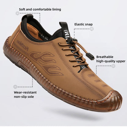 Men Shoes Soft Bottom Soft Surface Men's Shoes Athletic Casual Leather Walking Shoes Khaki Color Shoes