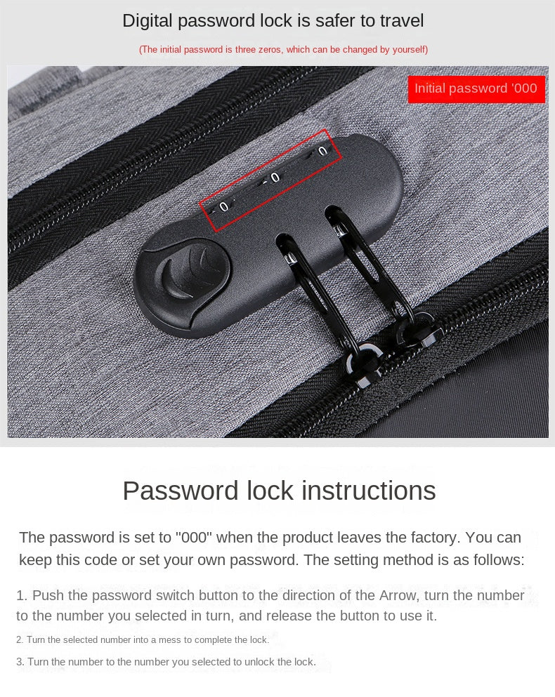 Combination lock backpack Cross-border multi-purpose laptop backpack large capacity business bag men's USB charging backpack travel bag