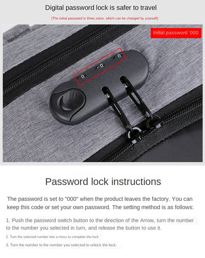 Combination lock backpack Cross-border multi-purpose laptop backpack large capacity business bag men's USB charging backpack travel bag