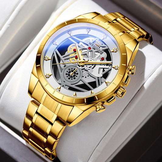 Luxury Fashion Watch Men Stainless Steel Strap Sports Business Fashion Casual Round Pointer Hollow Quartz Watches